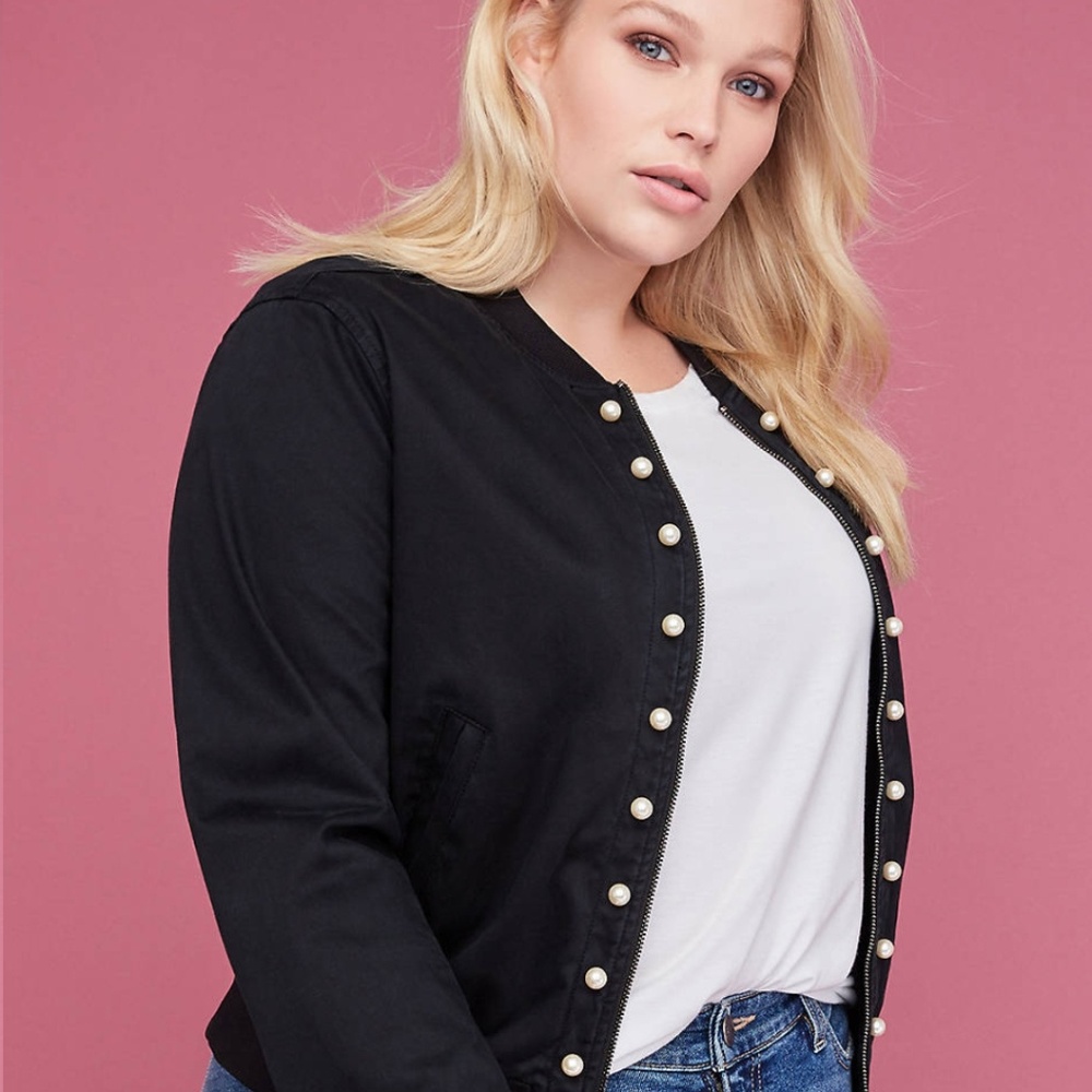 NWT Lane Bryant Women's Faux Pearl Bomber Jacket